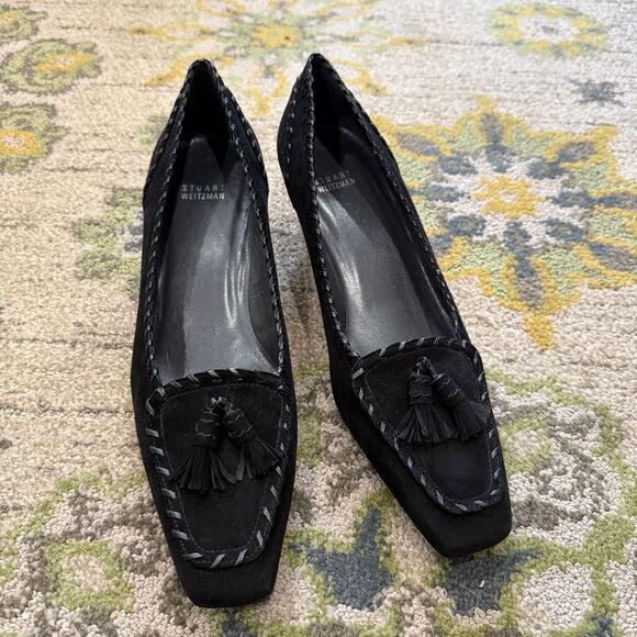 Y2K Stuart Weitzman Black Suede Heels with Kitten Heel - Picture 2 of 8